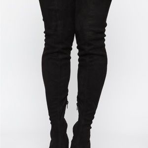 Fashion Nova “Vicky over the knee” Black suede thigh high boots. Size 9